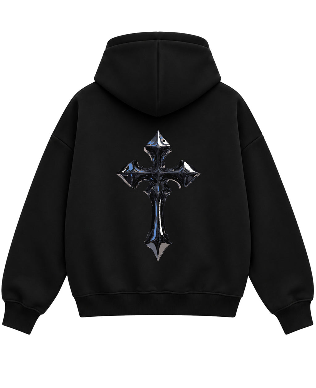 Black Boxy Dual Zipper Hoodie Back Design