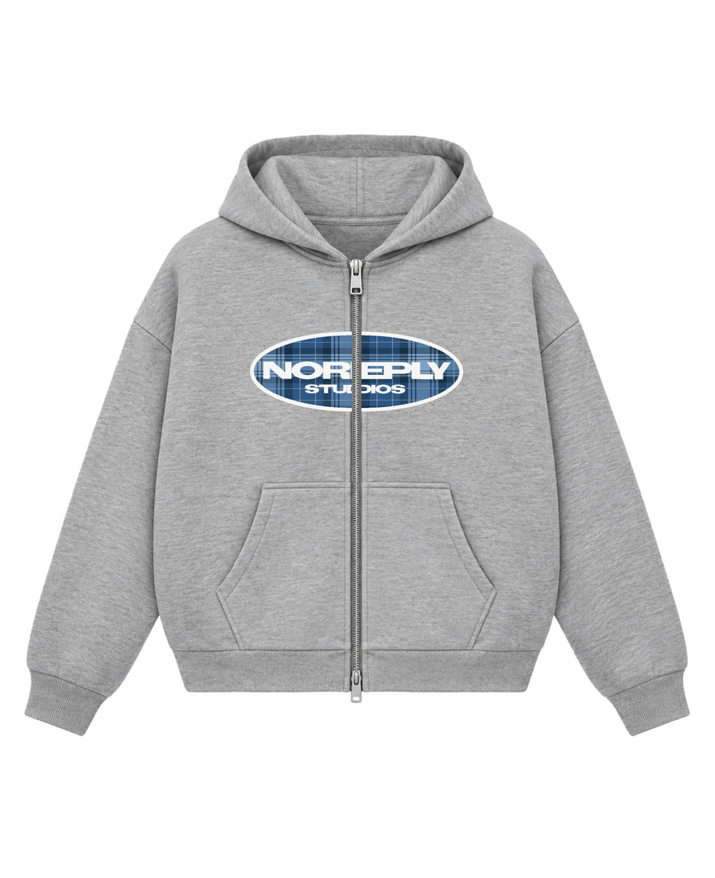 Grey Boxy Dual Zipper Hoodie Front Design
