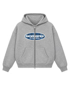 Grey Boxy Dual Zipper Hoodie Front Design