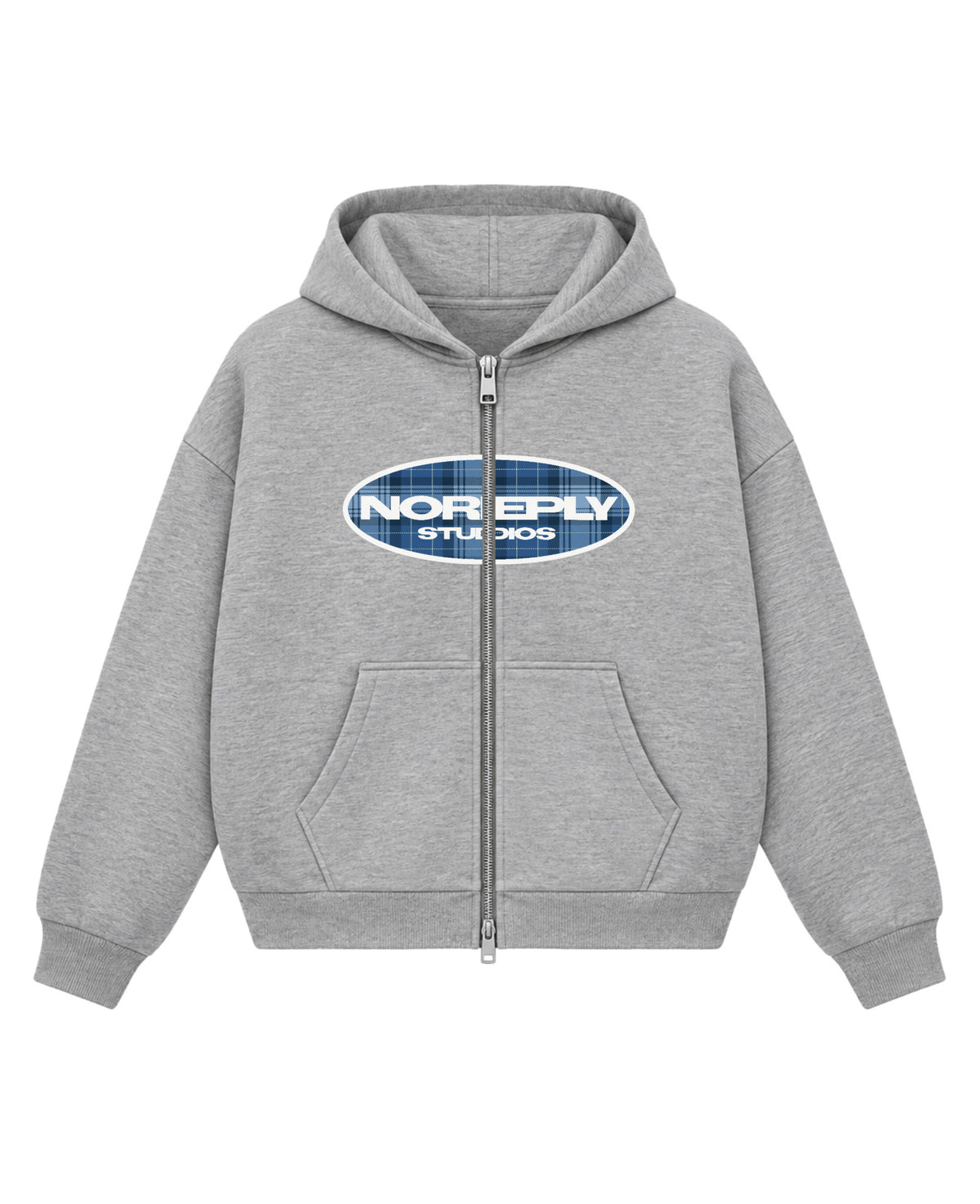 Grey Boxy Dual Zipper Hoodie Front Design