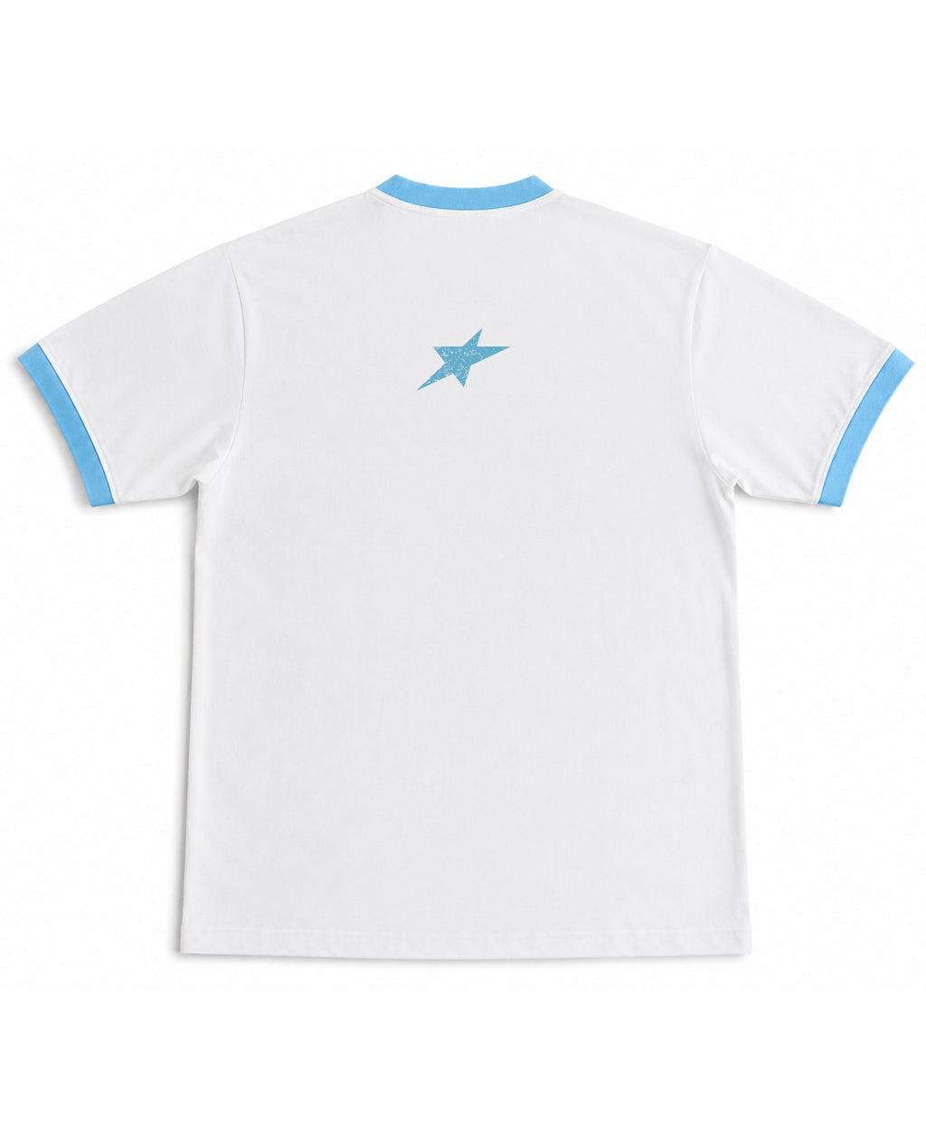 White & Sky Blue Ringer tee Back Design