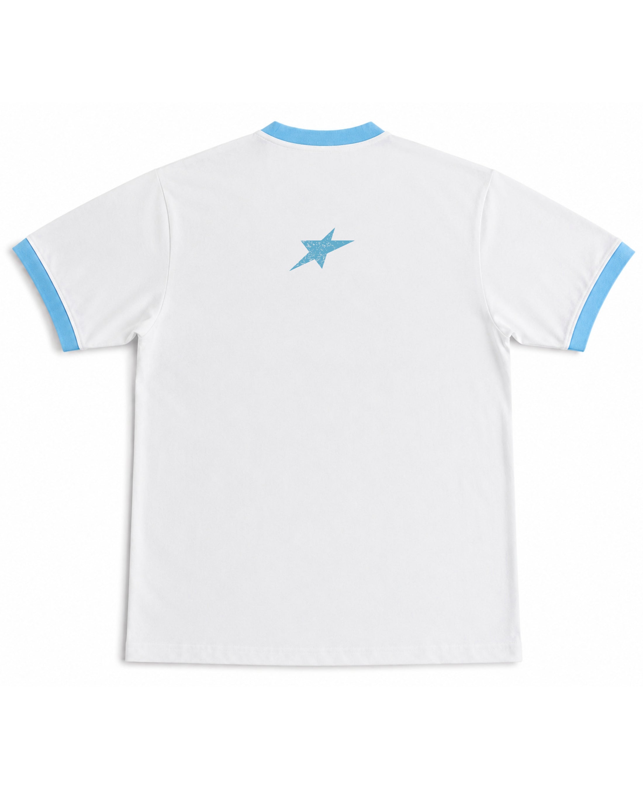 White & Sky Blue Ringer tee Back Design