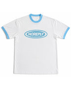 White & Sky Blue Ringer tee Front Design