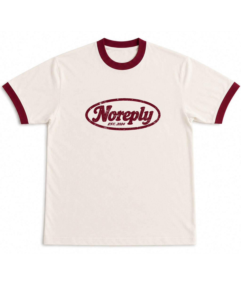Off White & Maroon Ringer tee Front Design