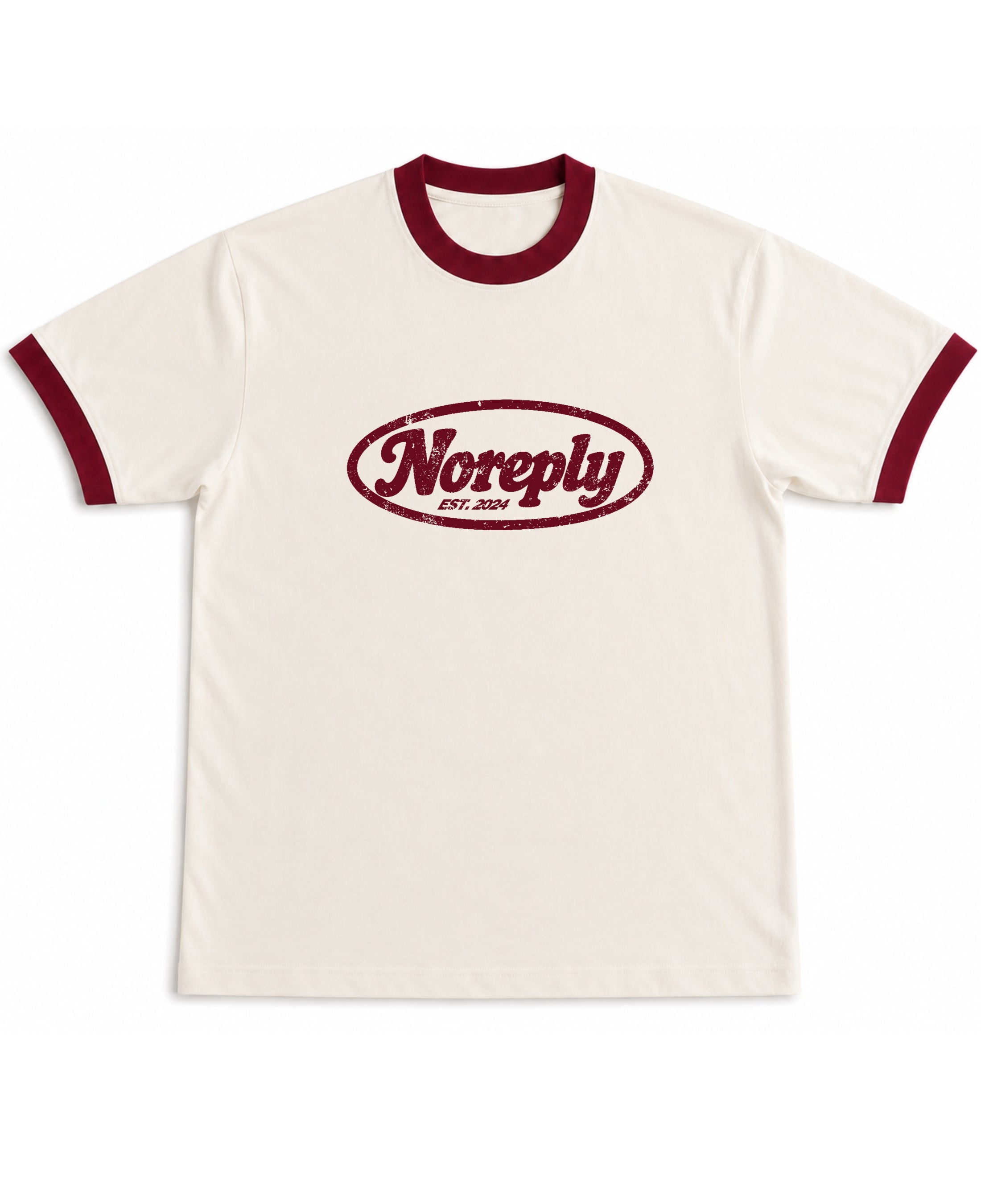 Off White & Maroon Ringer tee Front Design