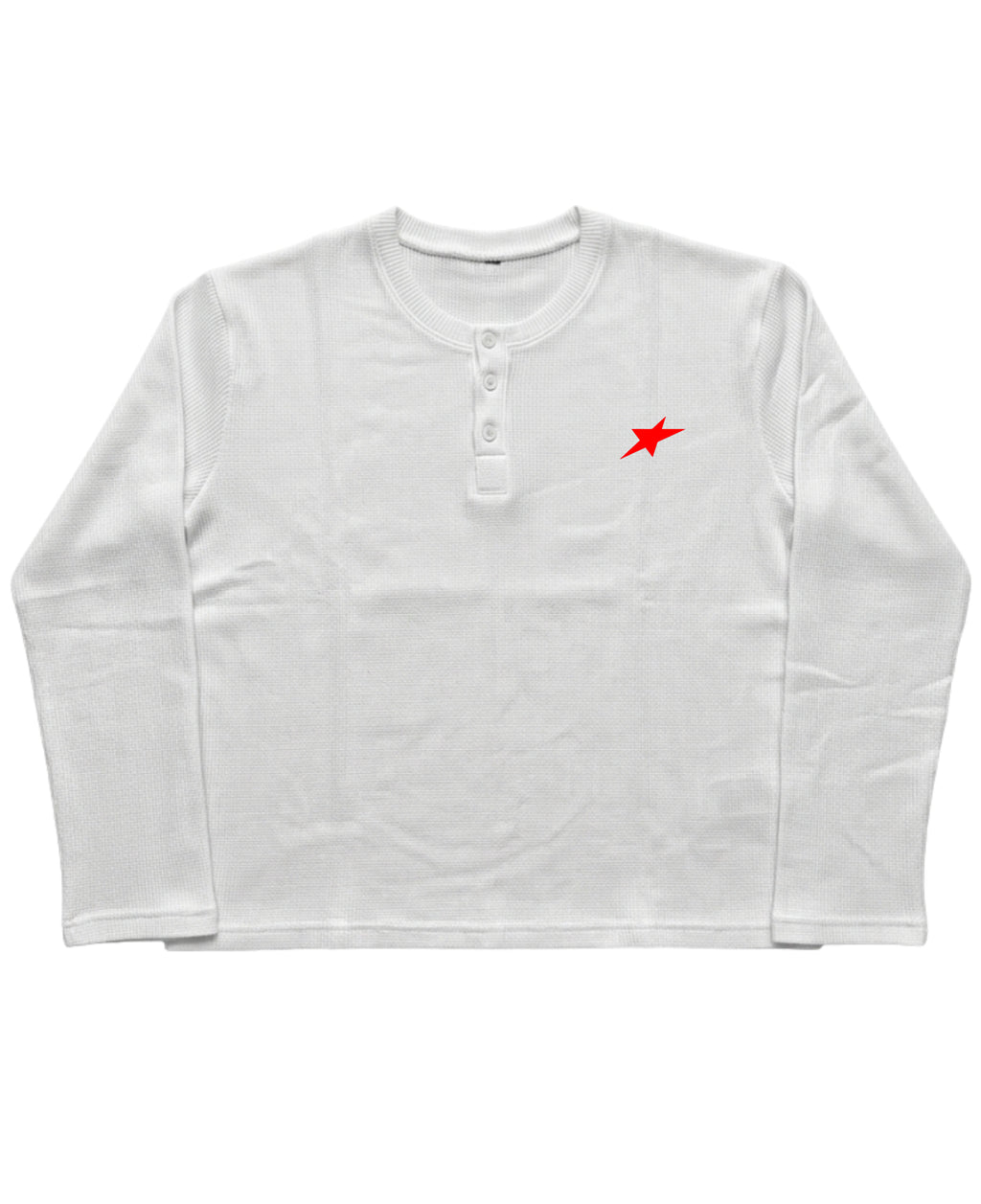 White Henley waffle knit Front Design