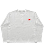 White Henley waffle knit Front Design