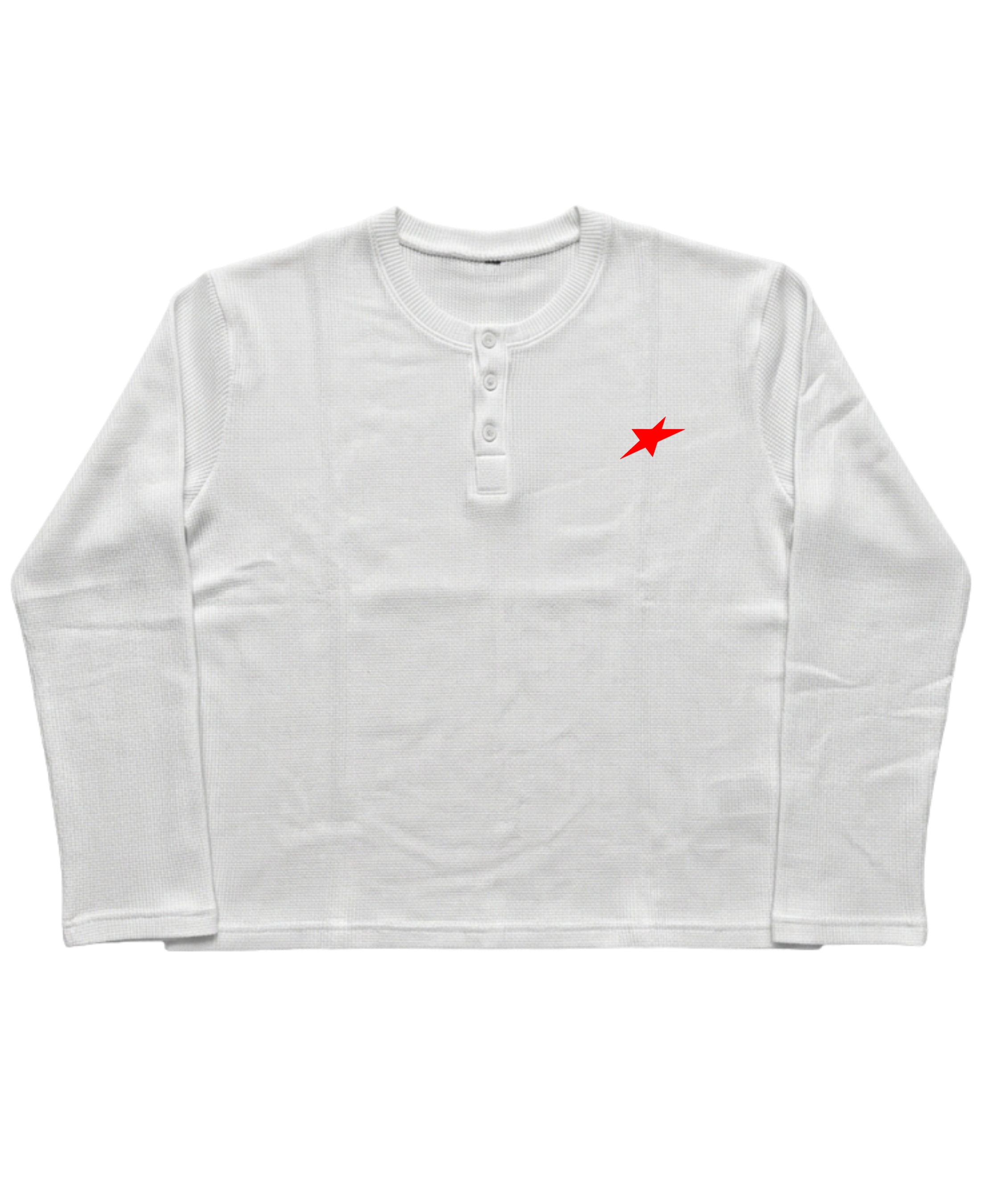 White Henley waffle knit Front Design