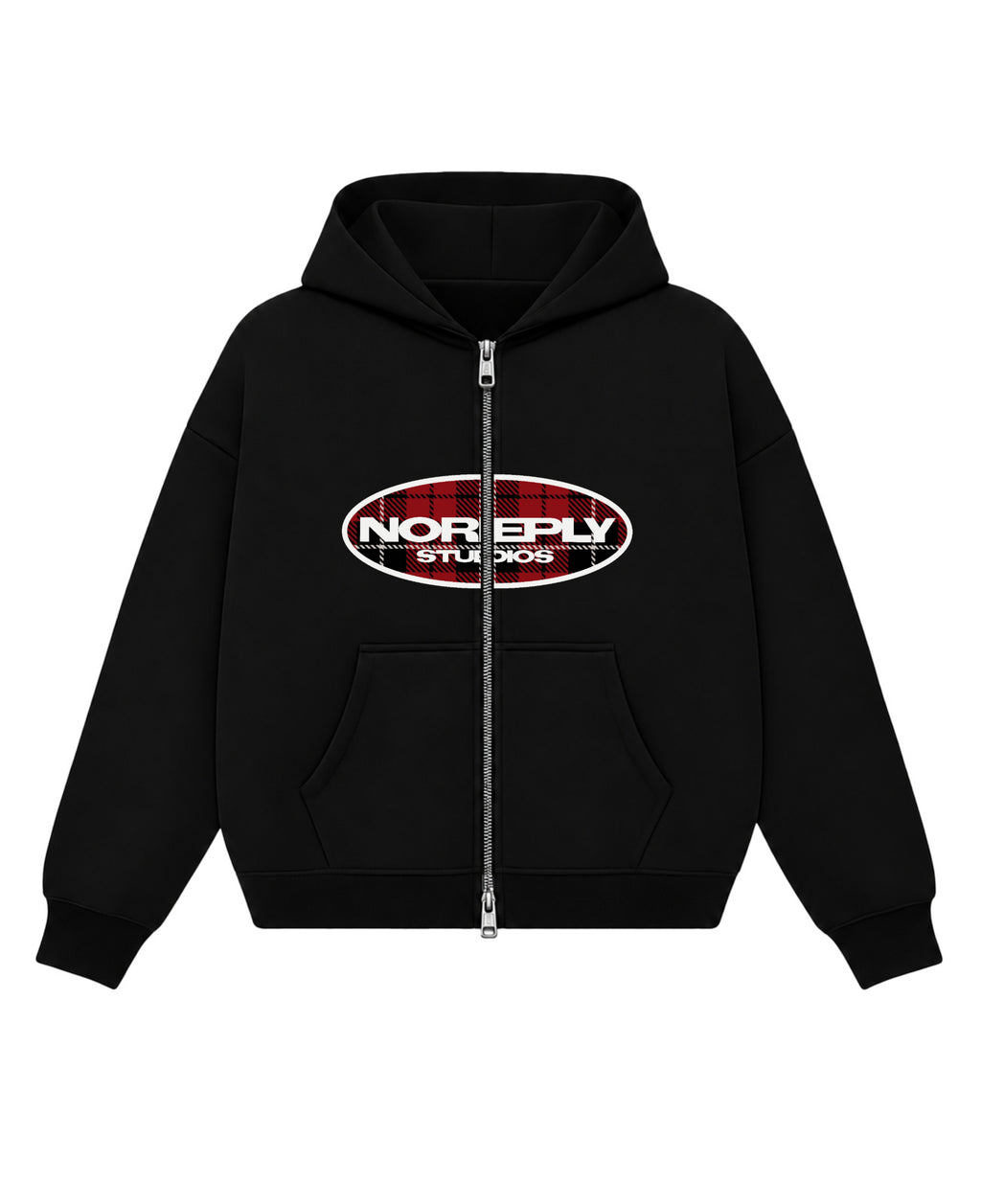 Black Boxy Dual Zipper Hoodie Front Design