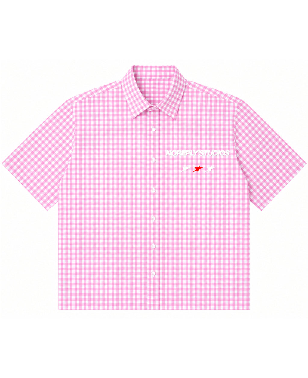 Pink Gingham Oxford Boxy Shirt Front Design