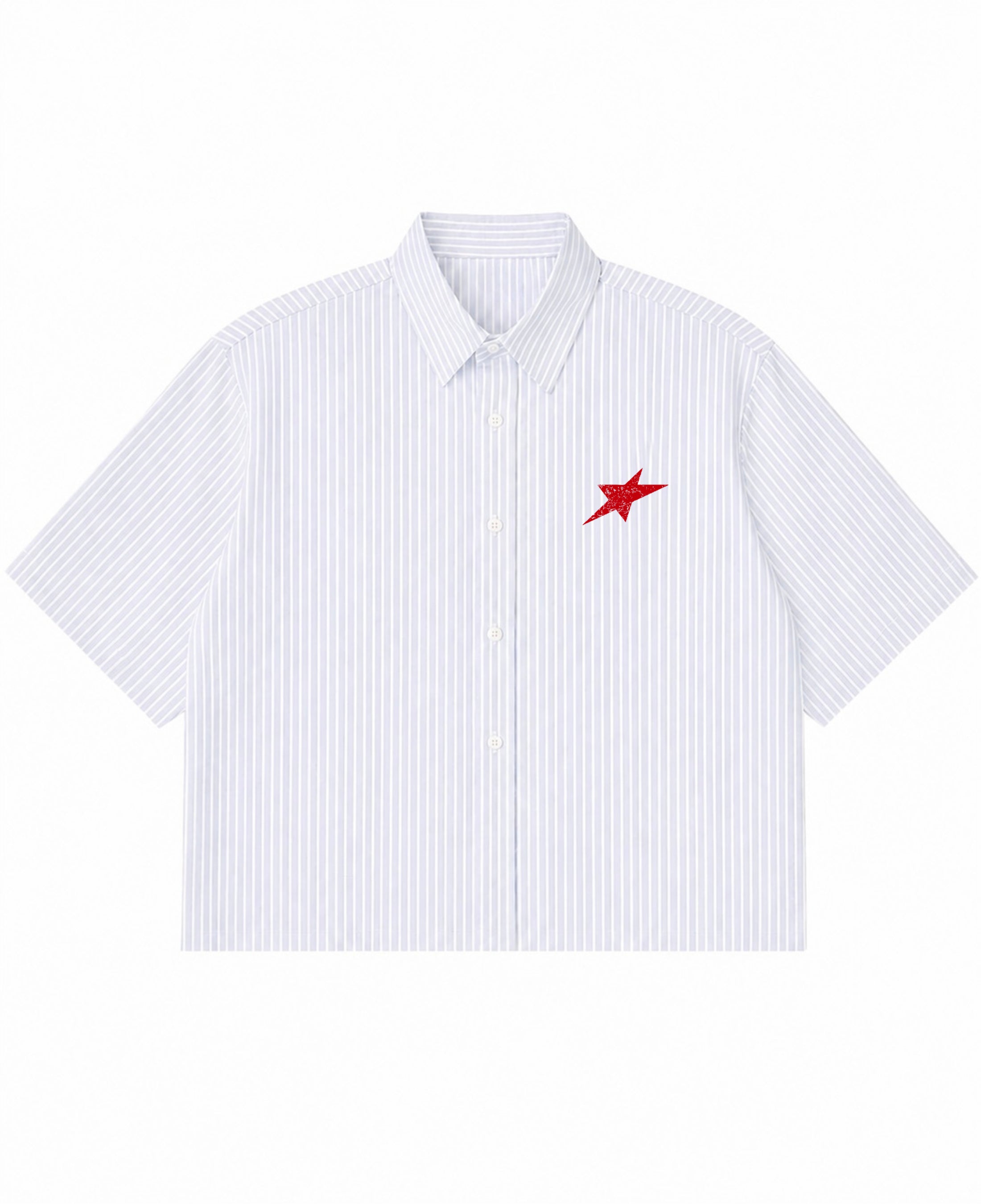 Blue Striped Oxford Boxy Shirt Front Design